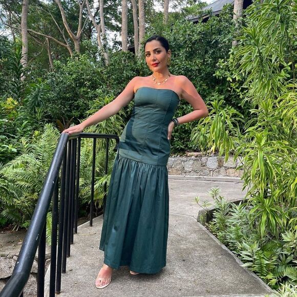 ZARA GREEN TOPSTITCHED DRESS - Picture 6 of 12